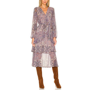 Minkpink 'Hosseini' Purple Chiffon Frill Midi Dress Size M